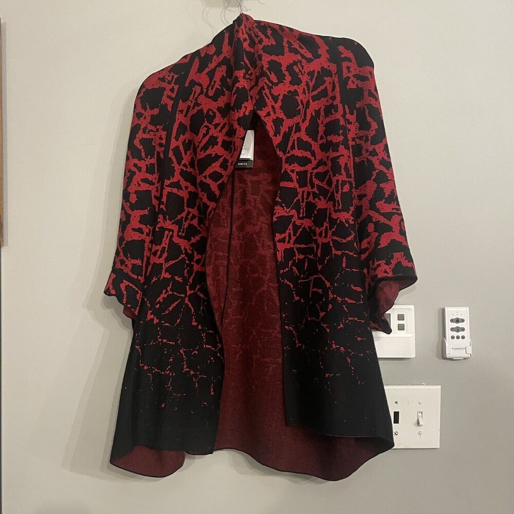 Ming Wang Cardigan Jacquard Relaxed Fit Open Front Kimono Cape Cozy Knit S/M New